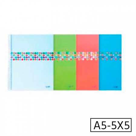 Cuaderno espiral cuadricula tapa contracolada 70g 160 hojas - A5 - 5X5Papel Planet