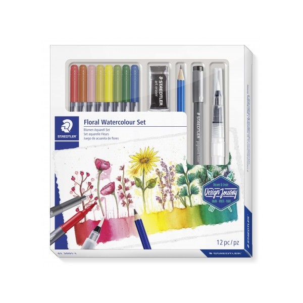 Set Staedtler acuarelable floral desing journey