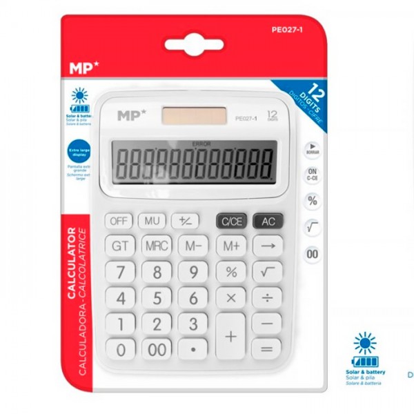 Calculadora MP 12 dígitos pantalla extra grande blanca