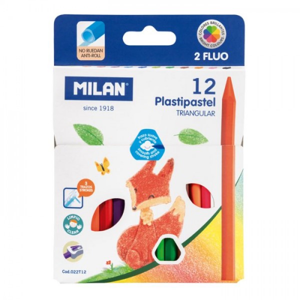 Ceras Milan plastipastel triangular 12 colores