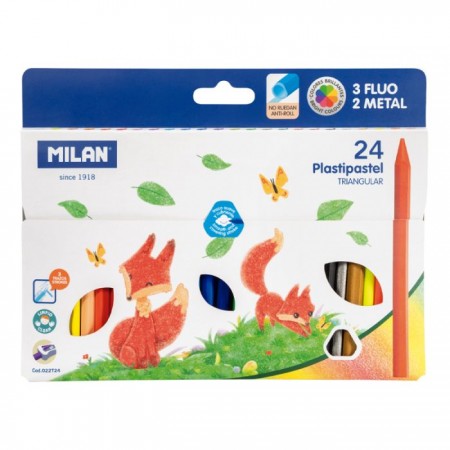 Ceras Milan plastipastel triangular 24 coloresPapel Planet