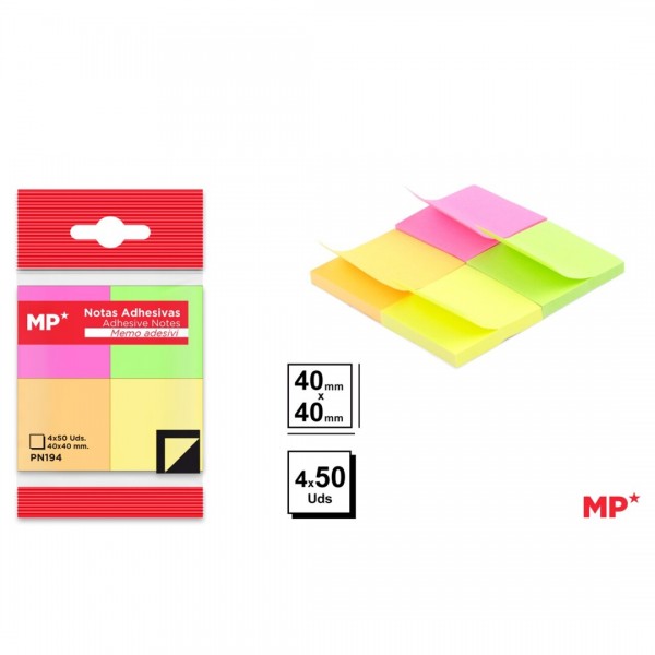 Notas adhesivas MP 40x40 mm 4x50h fluor