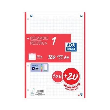 Recambio Oxford a4 5x5 120 hojasPapel Planet