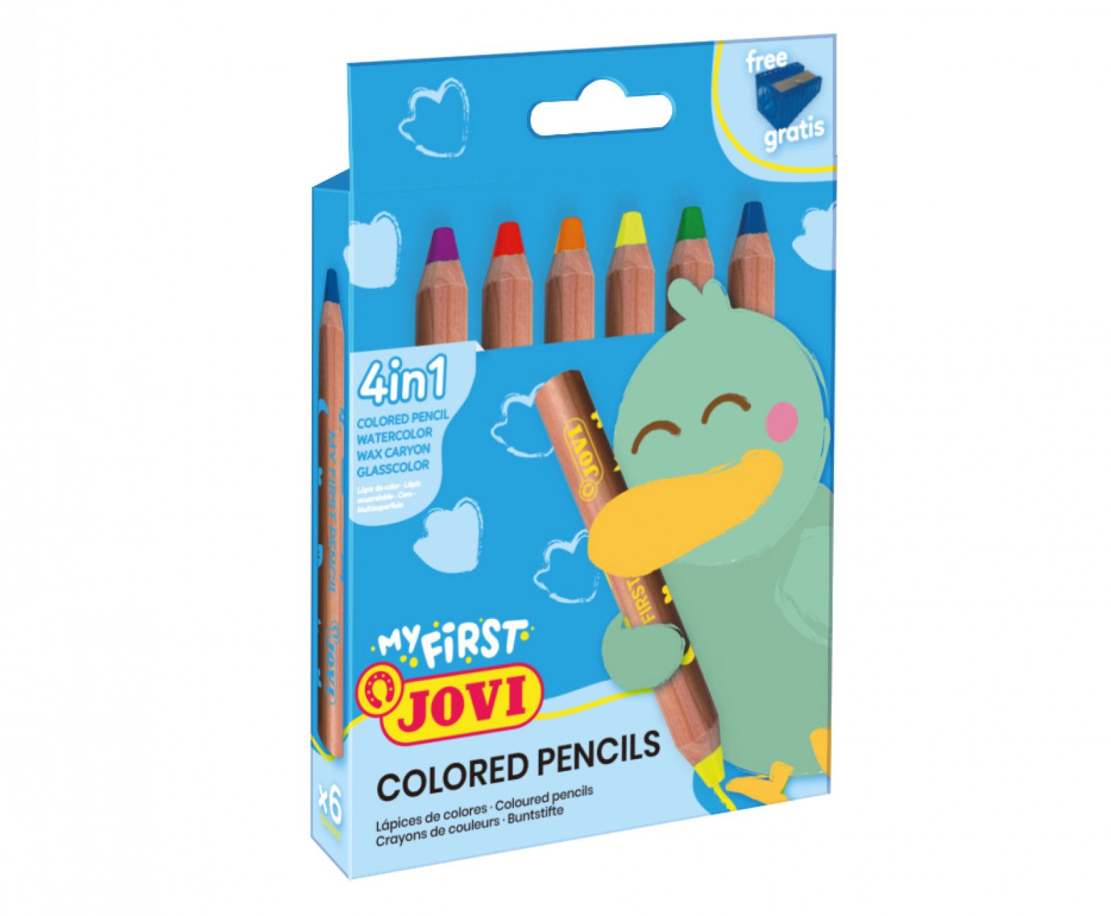 Estuche de 6 lápices de madera 4 en 1 mas sacapuntas Jovi My First